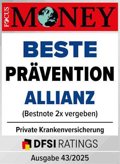Focus Money: Beste Prävention – Allianz (Bestnote 2× vergeben, 43/2025)