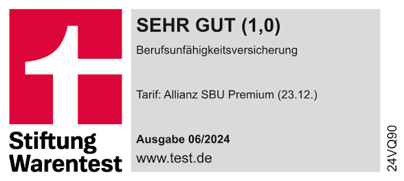 Stiftung Warentest: SEHR GUT (1,0) – Allianz SBU Premium Berufsunfähigkeitsversicherung (06/2024)